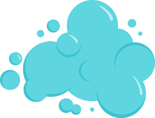 Cartoon foam, blue drop and cloud, soap bubble icon, water ball, bath shampoo suds. Wash, laundry, clean underwater. Soda, carbonated fun illustration
