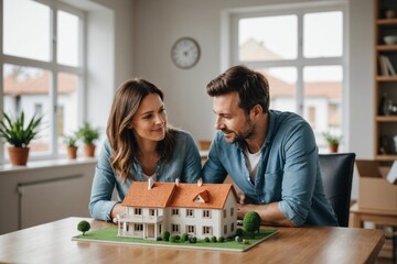 Fototapeta premium Husband and wife looking at house model at home