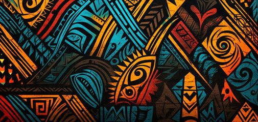 Photo background pattern in African tribal style in colorful colors - obrazy, fototapety, plakaty