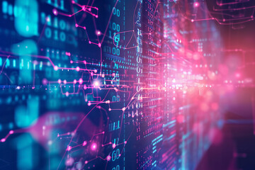 Blue and pink abstract background with overlapping numbers in various sizes and fonts