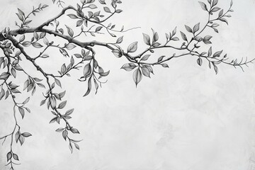 Oriental Branch Illustration on Textured White Background
