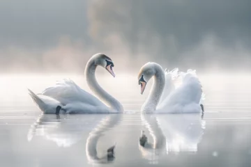 Fototapeten Two swans swimming in the lake © ananda