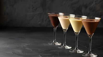 Variety of coffee cocktails in martini glasses