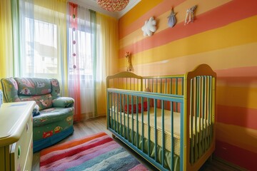 Colorful baby room interior with comfortable crib --ar 3:2 --v 6.0 - Image #3 @kashif320