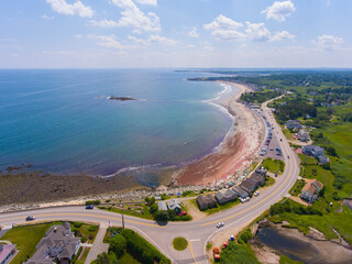 North Hampton State Beach aerial view in summer in town of North Hampton, New Hampshire NH, USA.  - obrazy, fototapety, plakaty