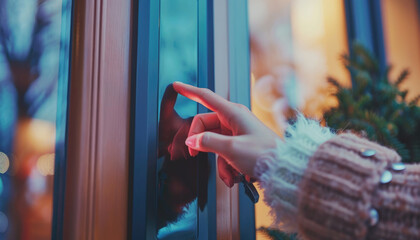 A woman is touching a window with her finger by AI generated image