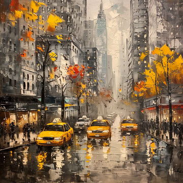 Oil painting on canvas street view of New York.