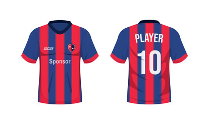 Soccer jersey sport t-shirt design. Front and back view soccer uniform. Sport shirt mock up. Vector stock	