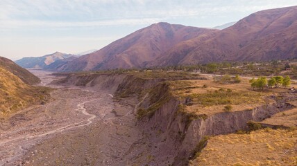 Dry mountains with a small water stream in Jujuy, Argentina