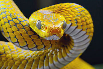 Close up of a stylized yellow python, AI generated