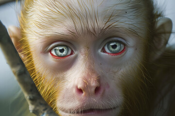 Imaginary monkey with human face and eyes, AI generated