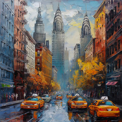Oil painting on canvas street view of New York.