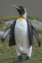 King penguin wearing a jacket, AI generated