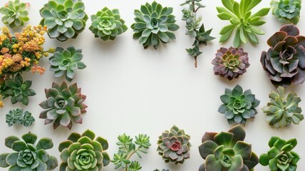Flat Lay of Succulent Collection with Empty Space in Middle

