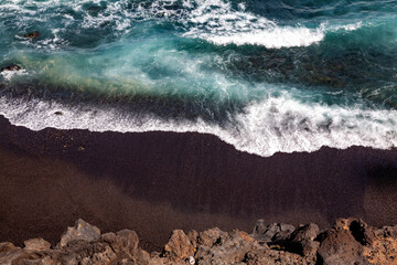 Waves on black beach, Island Lanzarote, Canary Islands, Spain, Europe.