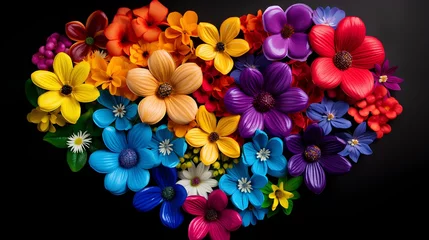 Foto op Plexiglas Rainbow-colored flowers arranged in the pattern of the LGBT flag. © PZ Graphics