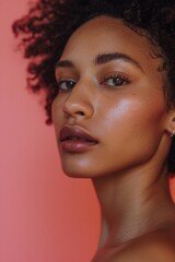 Serene Skincare Portrait of African American Model with Curly Hair

