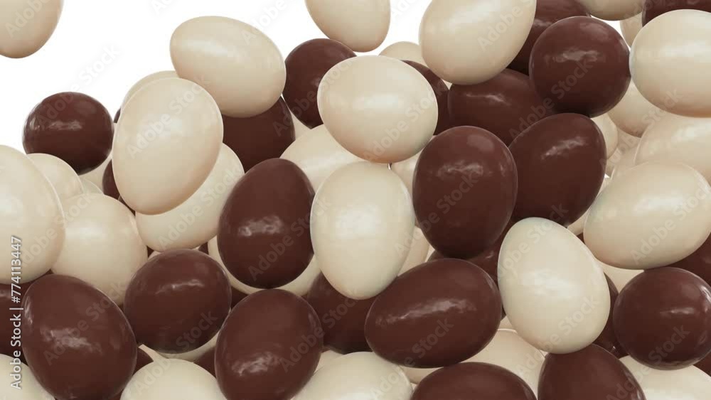 Aufkleber realistic looping 3d animation of the milk chocolate eggs and white chocolate eggs are falling from 