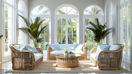 Bright Sunroom with Coastal Elegance Design

