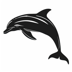 Dolphin silhouette , black and white, isolated on a white background