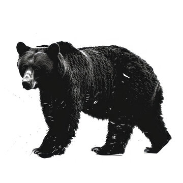 Bear silhouette , black and white, isolated on a white background
