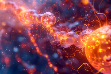 Glowing Nanomedicine Delivery System Conceptual Digital Art with Warm Ethereal Lighting and Intricate Molecular Patterns - obrazy, fototapety, plakaty
