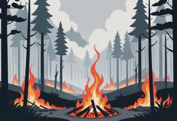 A raging forest fire destroys the natural environment, leaving behind ash and devastation - obrazy, fototapety, plakaty