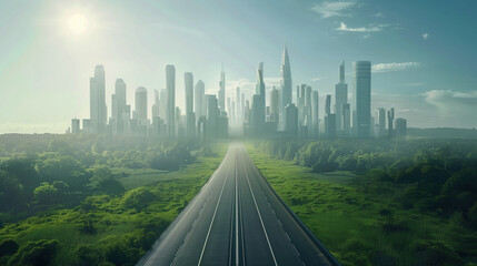Highways extending to distant cities,created with Generative AI tecnology.
