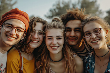 Obraz premium A group of young individuals standing closely next to each other