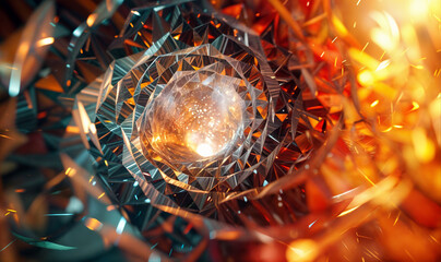 abstract light background with swirl vortex in orange geometrical glass shapes wallpaper fantasy scifi fractal - obrazy, fototapety, plakaty