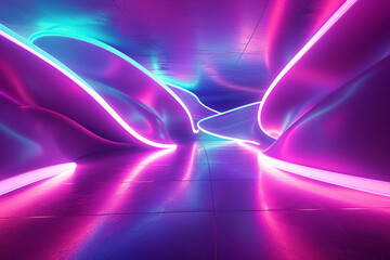 A tunnel illuminated with neon lights running down the middle