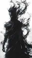 Mystical Shadow Spirit in Monochrome Industrial Watercolor Clipart with Hyper D Cinematic Rendering