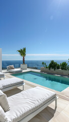 Fototapeta premium Luxury villa swimming pool by the sea,created with Generative AI tecnology.