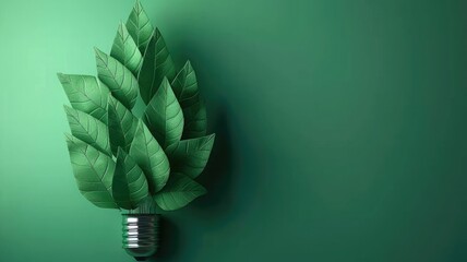 green paper leaf lightbulb, eco-friendly - obrazy, fototapety, plakaty