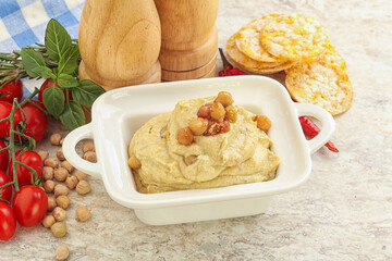 Natural organic chickpea hummus with olive oil