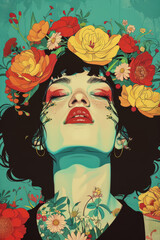 Colorful abstract woman illustration in vibrant style