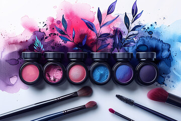 Collection of brushes and make-up products.
