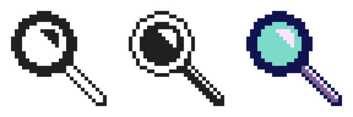 Pixel Art Style Magnifier Icon Set in Variant Styles