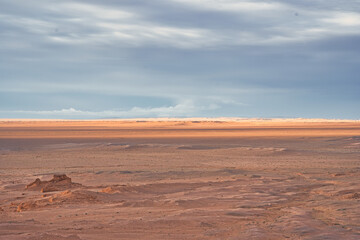 The Golden hour of Desert, Flaming cliff, Mongolia at Sunset