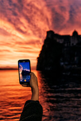 Photos at sunrise near Aragonese castle, Ischia