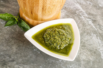 Homemade vegetarian basil pesto sauce