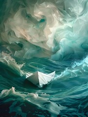 A Resilient Paper Boat Navigating Turbulent Seas a Conceptual Representation of Navigating Life s Challenges with Courage and Determination