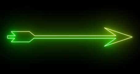 Cool neon colored arrow background. Glowing neon-colored arrow on a black background. Neon growing colored arrow on black background. - obrazy, fototapety, plakaty