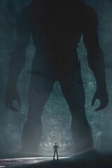 A Towering Shadow Looms Over a Diminutive Figure Illustrating the Overwhelming Feeling of Facing an Insurmountable Challenge