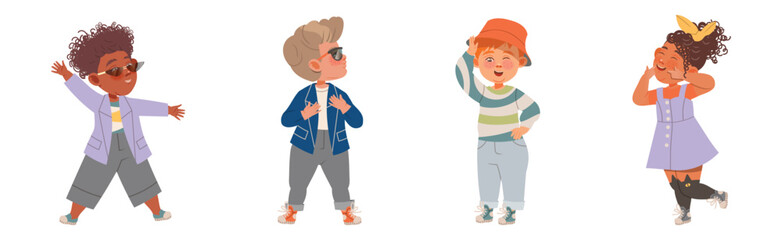 Obraz premium Cute Fashionable Kids Wear Trendy Clothing Vector Set