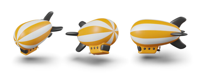 Yellow striped airship in different positions. Set for creating effect of maneuvering in sky © ArtHub007