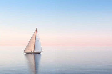 A simple yet striking image of a lone sailboat gliding across a calm sea against a minimalist horizon