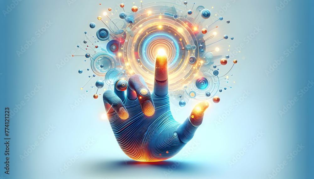 Aufkleber 3d flat icon as touch of innovation a hand with glowing abstract elements symbolizing touch based te
