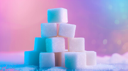 A stack of sugar cubes against a colorful background, one of the most traded commodities in demand around the world, demand and supply on sugar concept