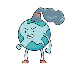 angry earth character vector illustration, for design needs to commemorate Earth Day. white background